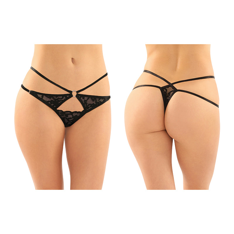 Fantasy Lingerie Jasmine Strappy Lace Thong With Front Keyhole Cutout 6-Pack Black S/M
