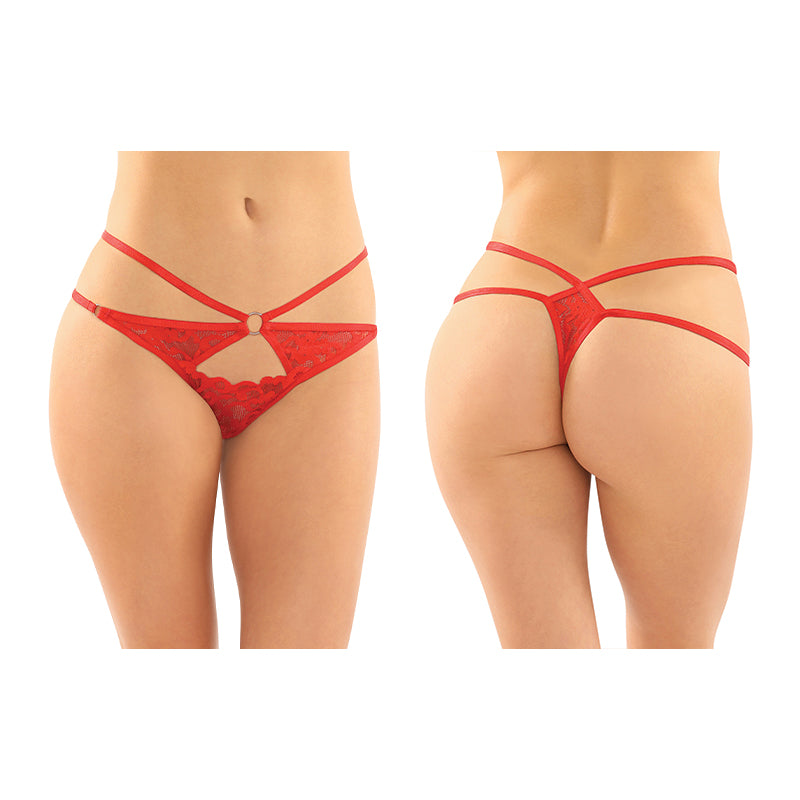 Fantasy Lingerie Jasmine Strappy Lace Thong With Front Keyhole Cutout 6-Pack Red S/M