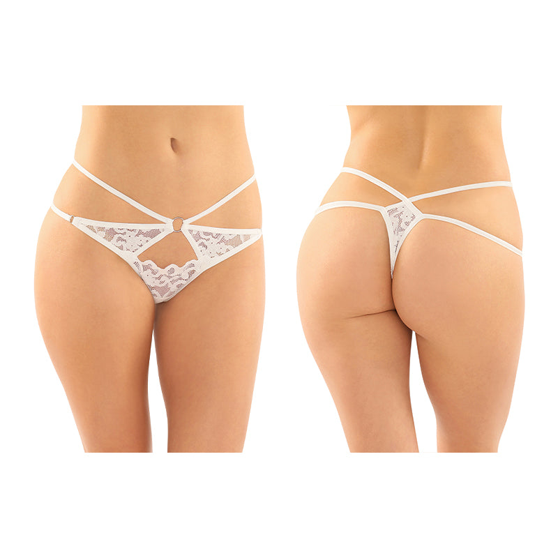 Fantasy Lingerie Jasmine Strappy Lace Thong With Front Keyhole Cutout 6-Pack White L/XL