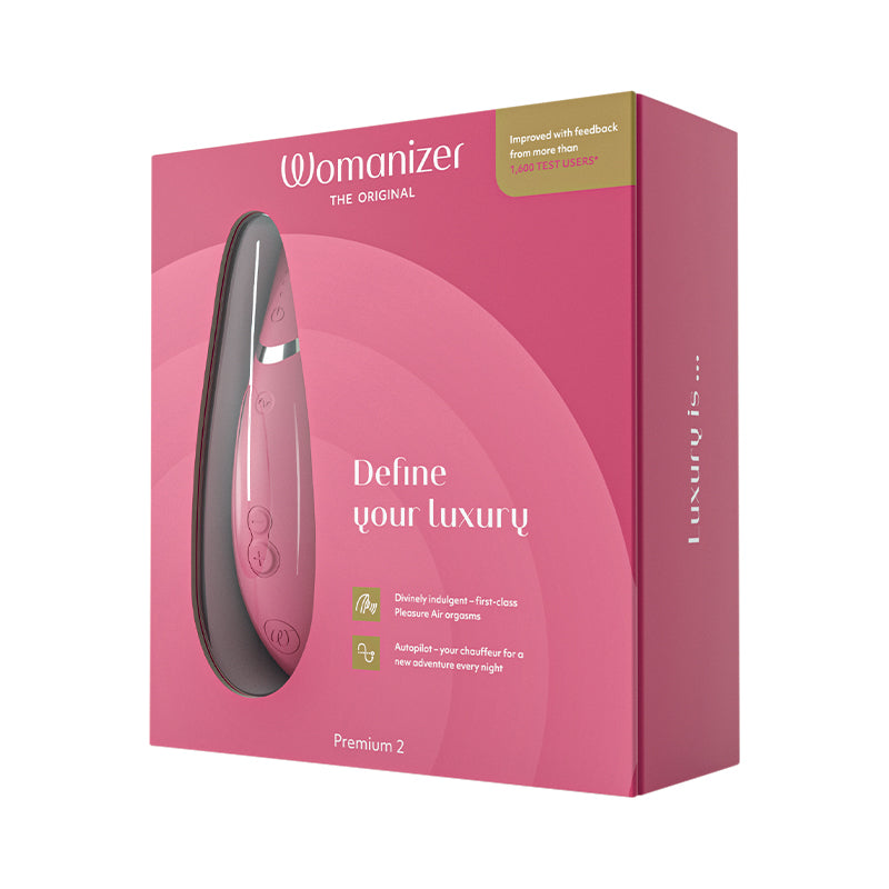 Womanizer Premium 2 Rechargeable Silicone Luxurious Pleasure Air Clitoral Stimulator Raspberry