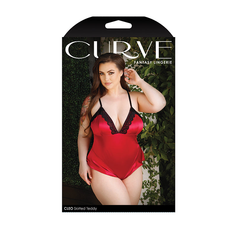 Fantasy Lingerie Curve Cleo Skirted Teddy With Lace Trim & Snap Closure Red 3XL/4XL