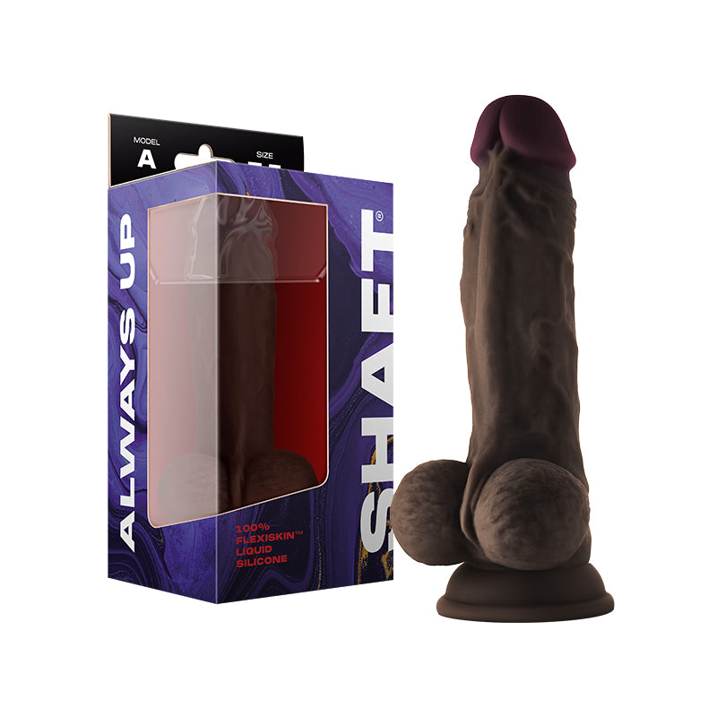 Shaft Model A 7.5 in. Dual Density Silicone Dildo with Balls &amp; Suction Cup Mahogany