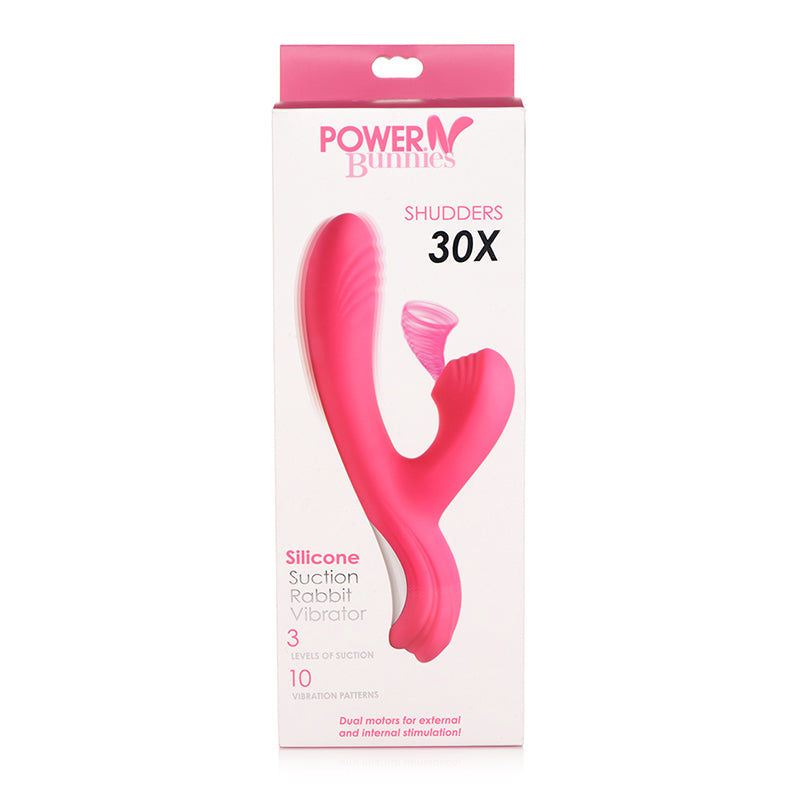 Curve Toys Power Bunny Shudders Rechargeable Silicone Suction Dual Stimulation Vibrator Pink