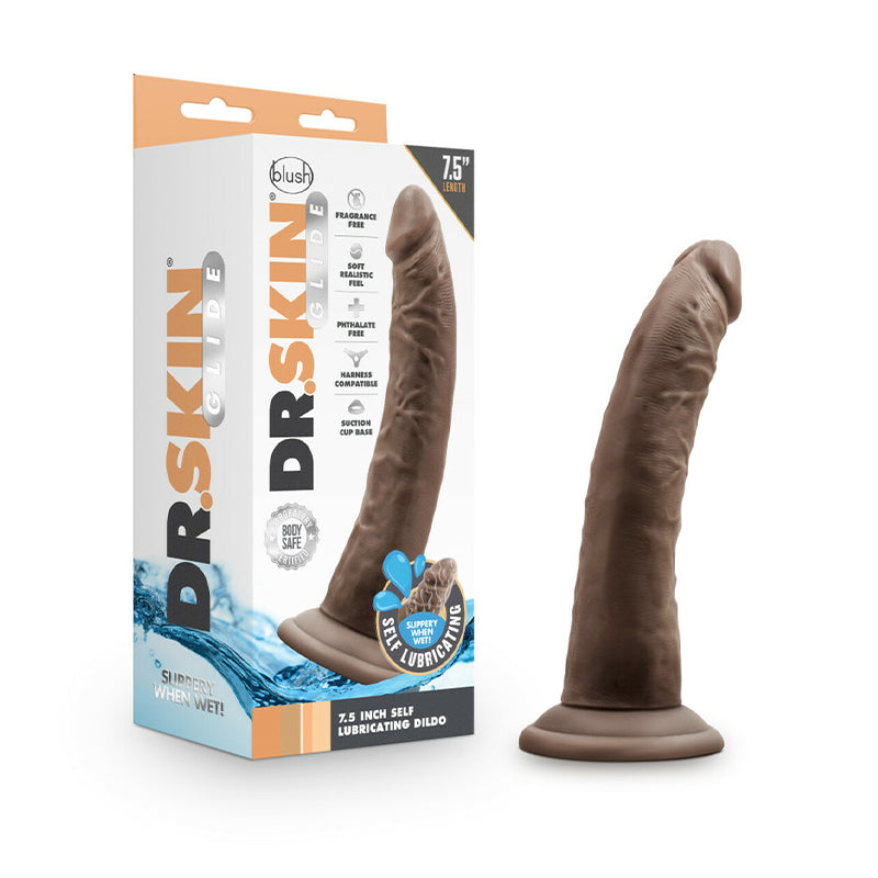 Blush Dr. Skin Glide Realistic 7.5 in. Self-Lubricating Dildo with Suction Cup Brown