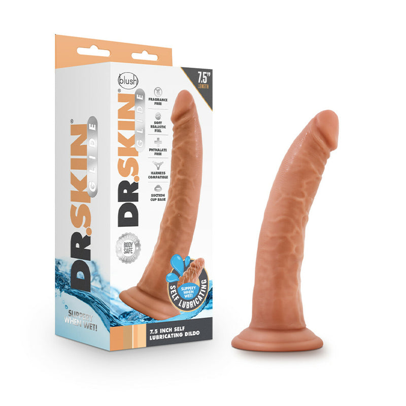 Blush Dr. Skin Glide Realistic 7.5 in. Self-Lubricating Dildo with Suction Cup Tan
