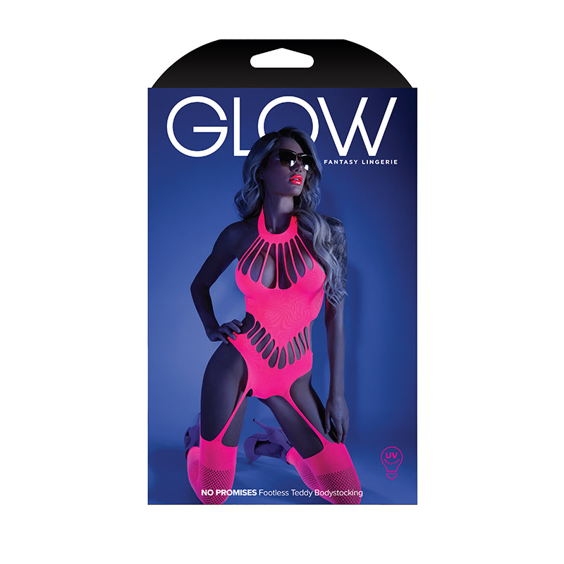 Fantasy Lingerie Glow No Promises Footless Teddy Bodystocking Neon Pink O/S