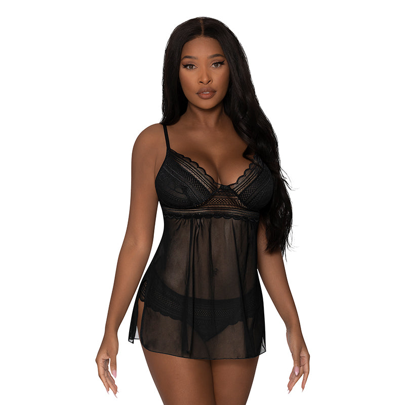 Magic Silk Modern Romance Babydoll & Thong Black L/XL