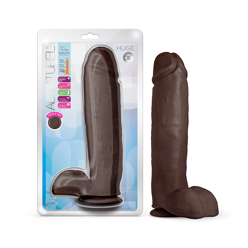 Blush Au Naturel Huge 10 in. Posable Dual Density Dildo with Balls & Suction Cup Brown