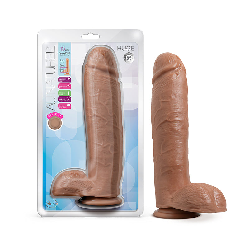 Blush Au Naturel Huge 10 in. Posable Dual Density Dildo with Balls & Suction Cup Tan