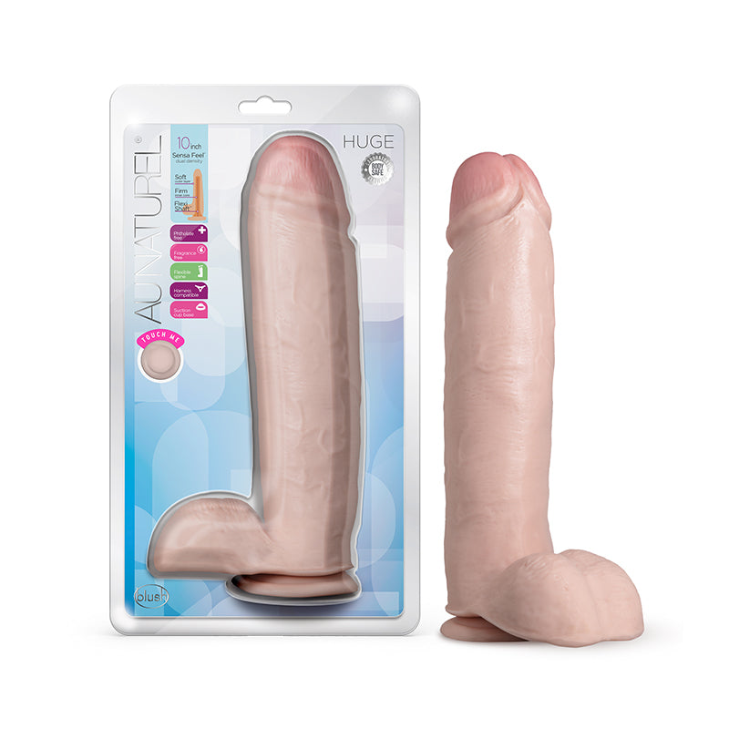 Blush Au Naturel Huge 10 in. Posable Dual Density Dildo with Balls & Suction Cup Beige