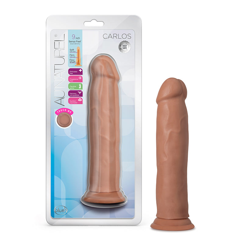 Blush Au Naturel Carlos 9 in. Posable Dual Density Dildo with Suction Cup Tan
