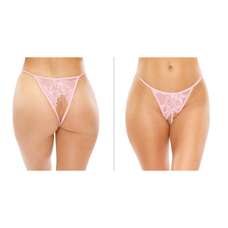 Fantasy Lingerie Calla Crotchless Lace Pearl Panty Light Pink S/M