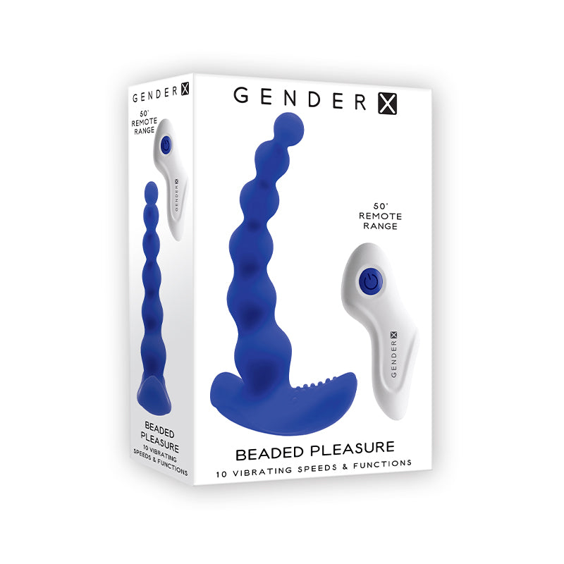 Gender X Beaded Pleasure Rechargeable Remote-Controlled Vibrating Beaded Silicone Probe Vibrator Blue