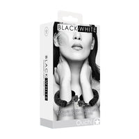 Ouch! Black & White Beginner Pleasure Furry Wrist Cuffs With Quick-Release Button Black