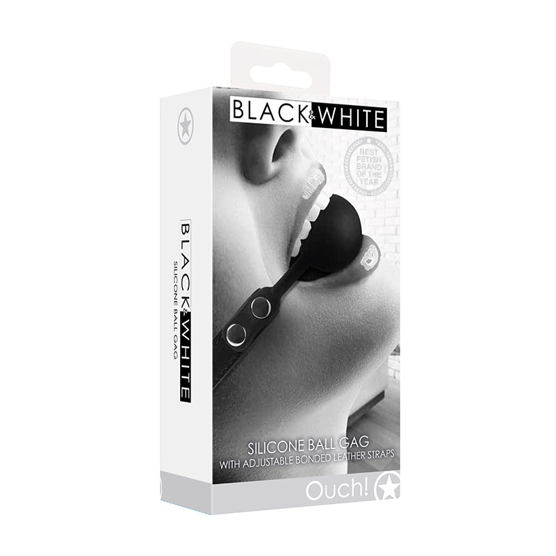 Ouch! Black & White Silicone Ball Gag With Adjustable Bonded Leather Straps Black