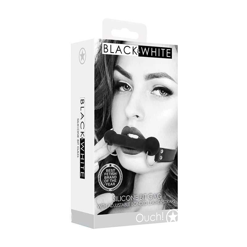 Ouch! Black &amp; White Silicone Bit Gag With Adjustable Bonded Leather Straps Black