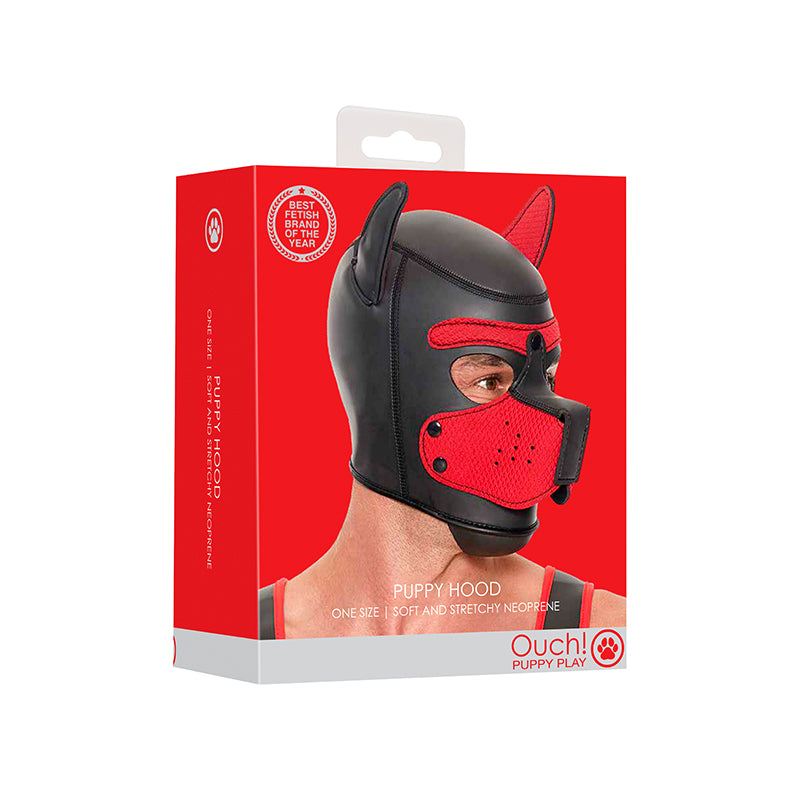 Ouch! Puppy Play Neoprene Puppy Hood Black/Red