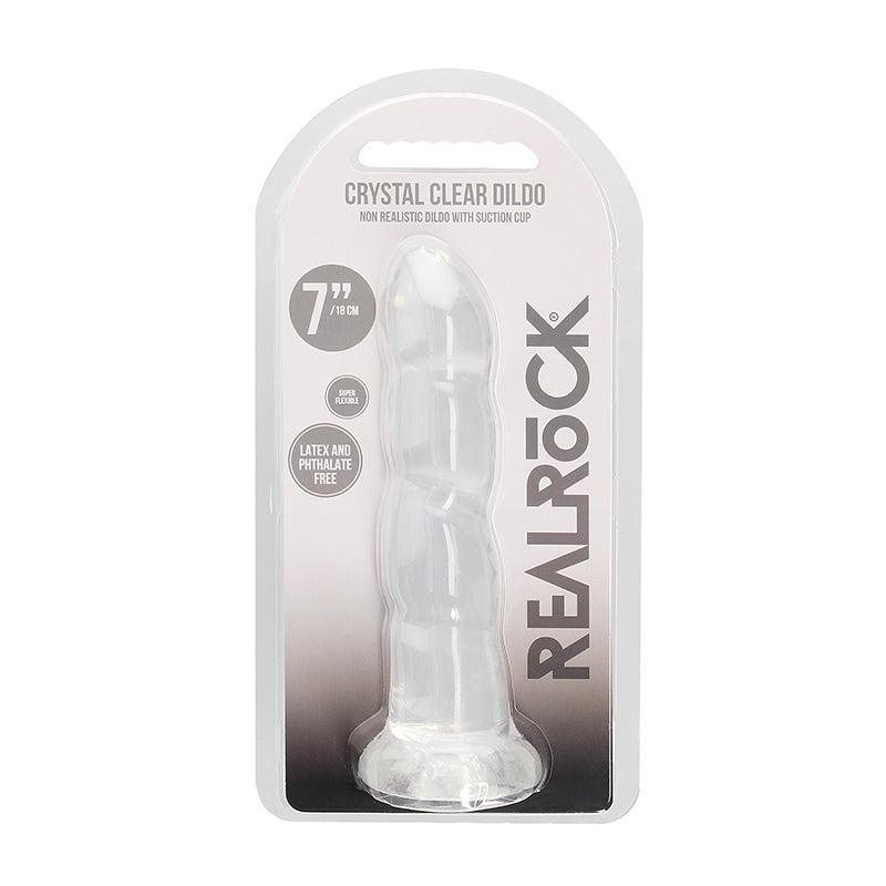 RealRock Crystal Clear Non-Realistic 7 in. Twisted Dildo With Suction Cup Clear