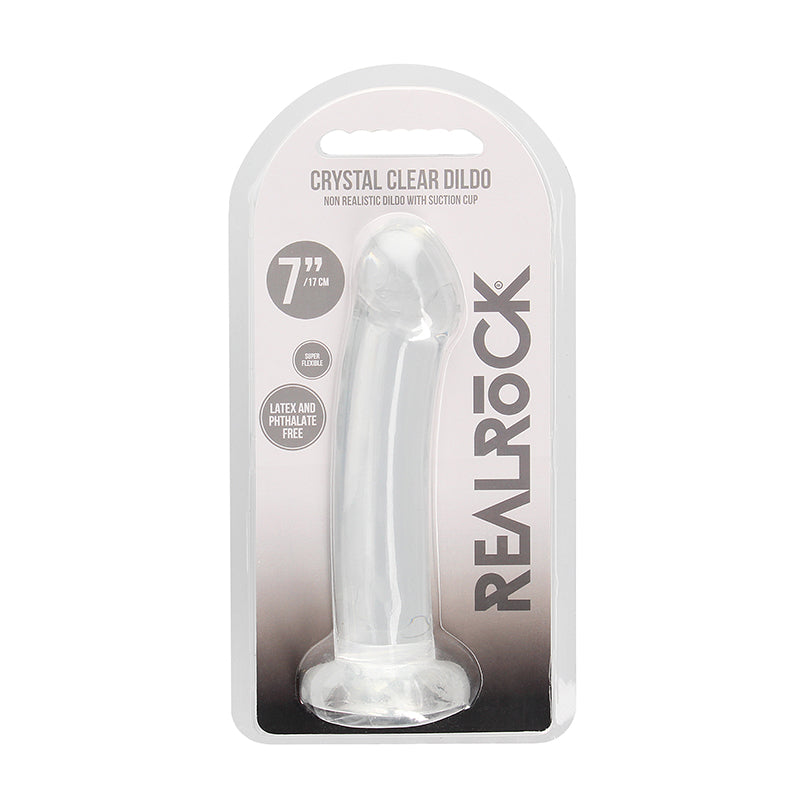 RealRock Crystal Clear Non-Realistic 7 in. Dildo With Suction Cup Clear