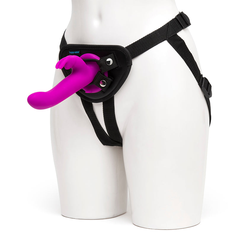 Happy Rabbit Rechargeable Silicone Vibrating Strap-On Harness Set Purple