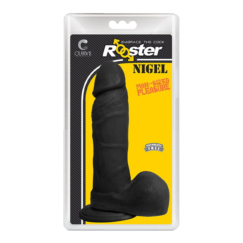 Curve Toys Rooster Nigel 7.75 in. Dildo with Balls & Suction Cup Midnight