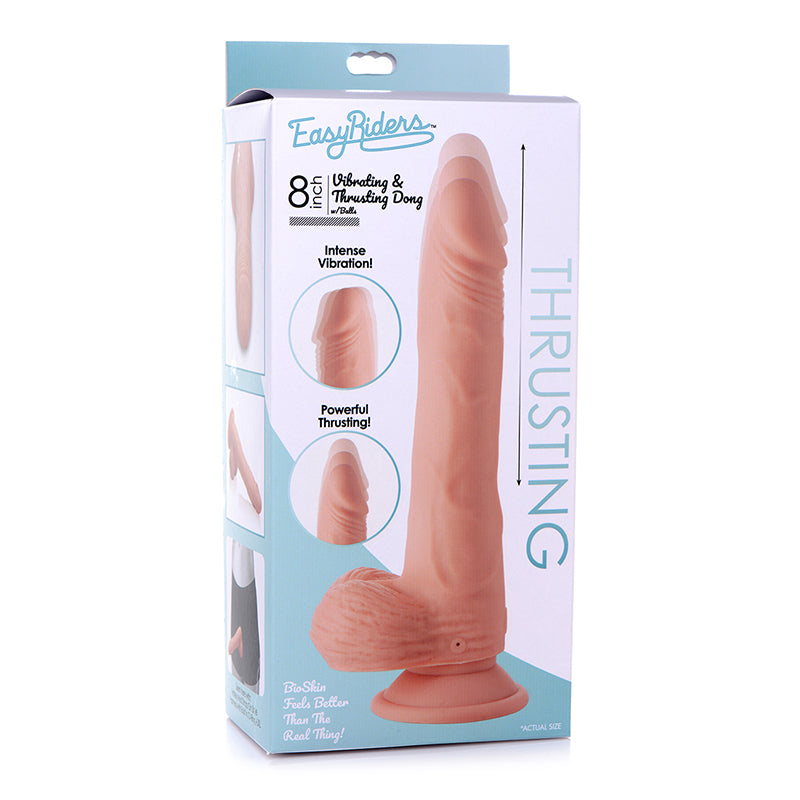 Curve Toys Easy Riders Rechargeable 8 in. Posable Vibrating & Thrusting Silicone Dildo with Balls & Suction Cup Light