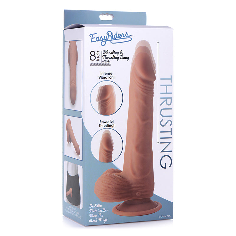 Curve Toys Easy Riders Rechargeable 8 in. Posable Vibrating & Thrusting Silicone Dildo with Balls & Suction Cup Medium