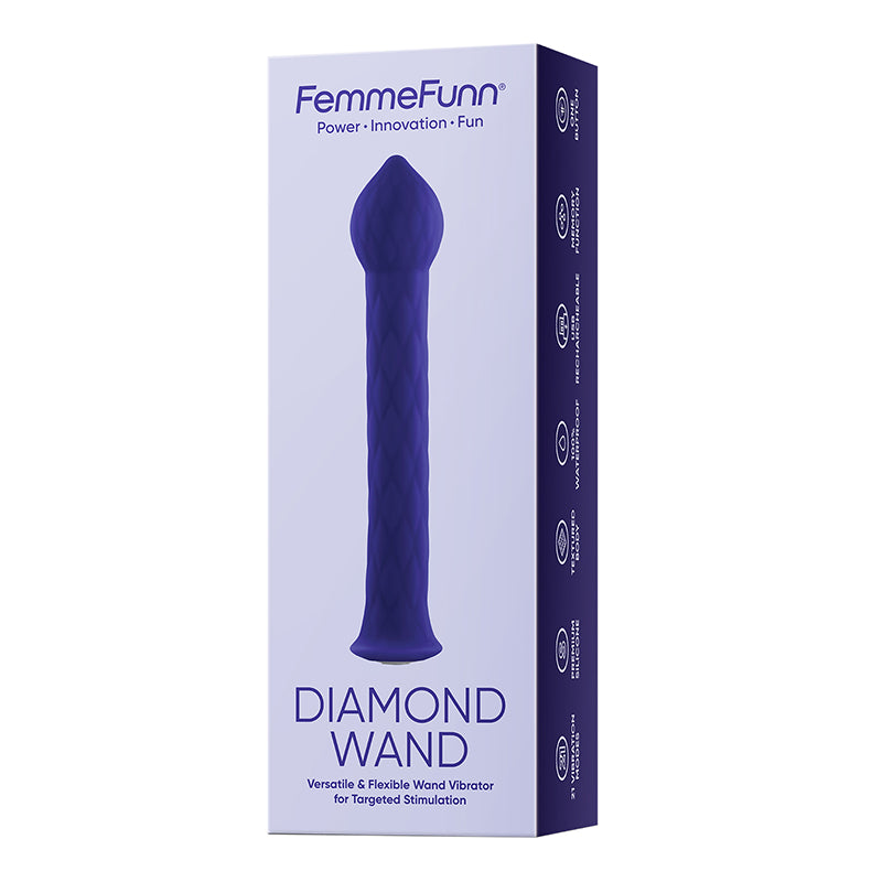 FemmeFunn Diamond Wand Rechargeable Flexible Textured Silicone Vibrator Dark Purple