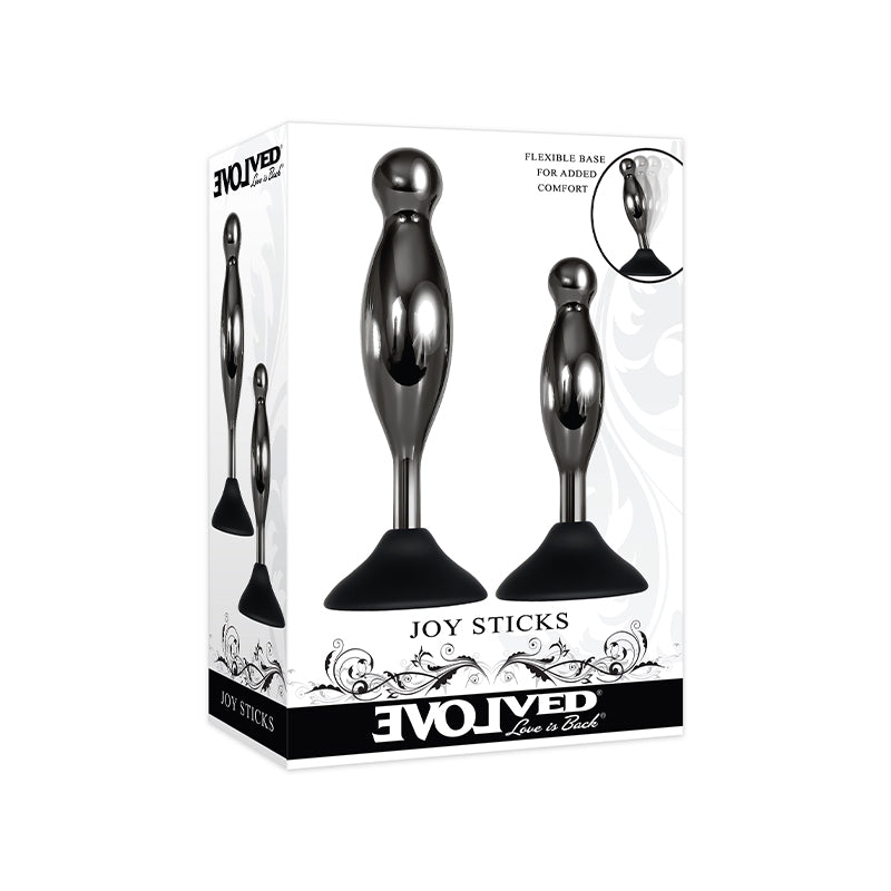 Evolved Joy Sticks 2-Piece Metal Anal Plug With Suction Cup Base Set Black