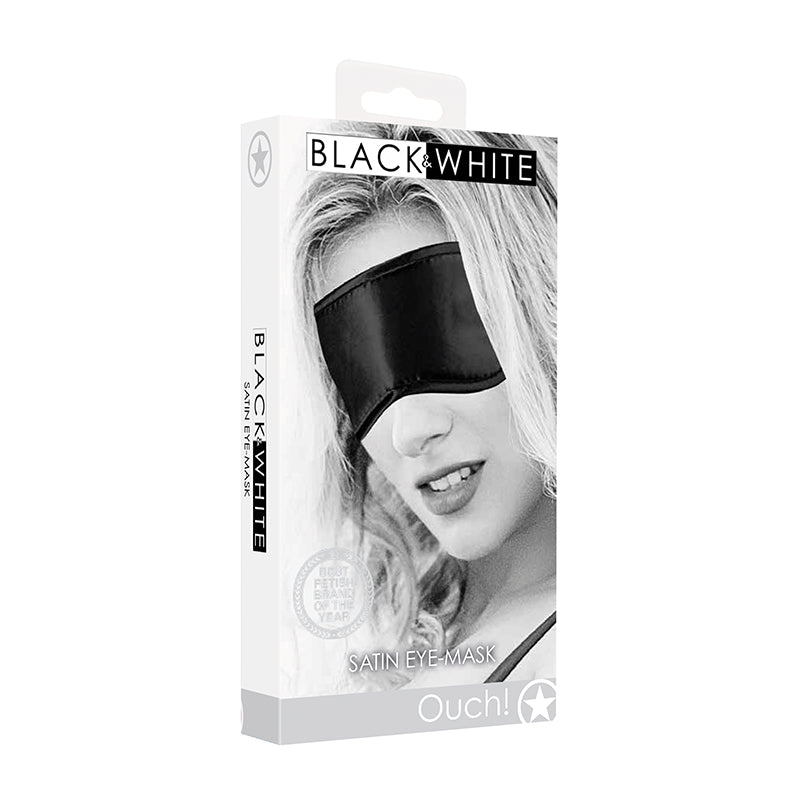 Ouch! Black &amp; White Satin Eye Mask Blindfold Black