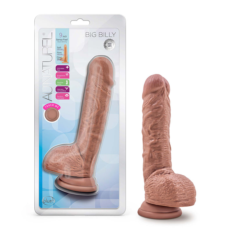 Blush Au Naturel Big Billy 9 in. Posable Dual Density Dildo with Balls & Suction Cup Tan