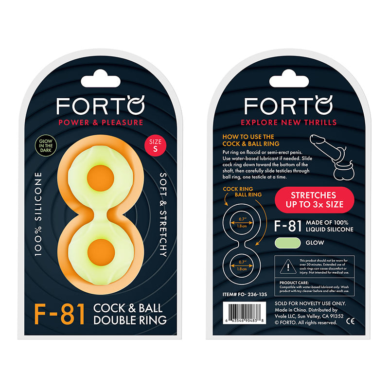 Forto F-81 Liquid Silicone Cock &amp; Ball Double Ring Small Glow
