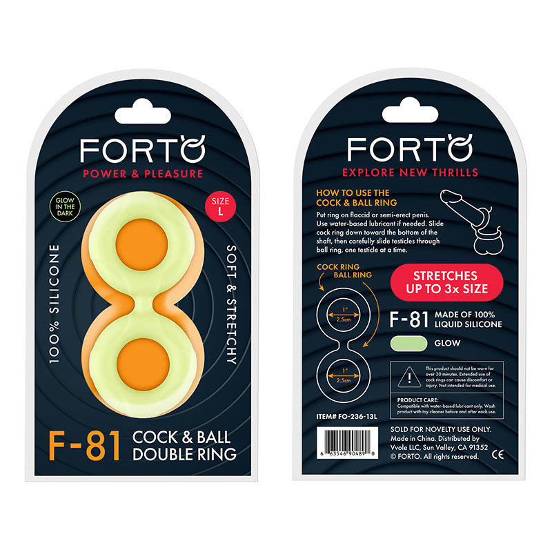 Forto F-81 Liquid Silicone Cock &amp; Ball Double Ring Large Glow