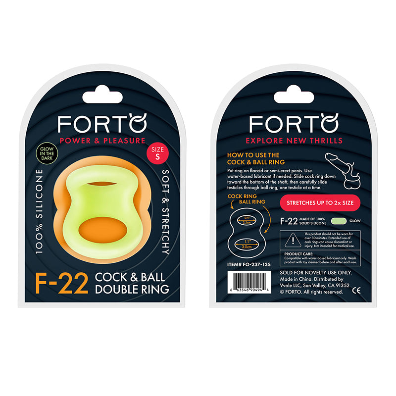 Forto F-22 Liquid Silicone Cock &amp; Ball D-Ring Small Glow