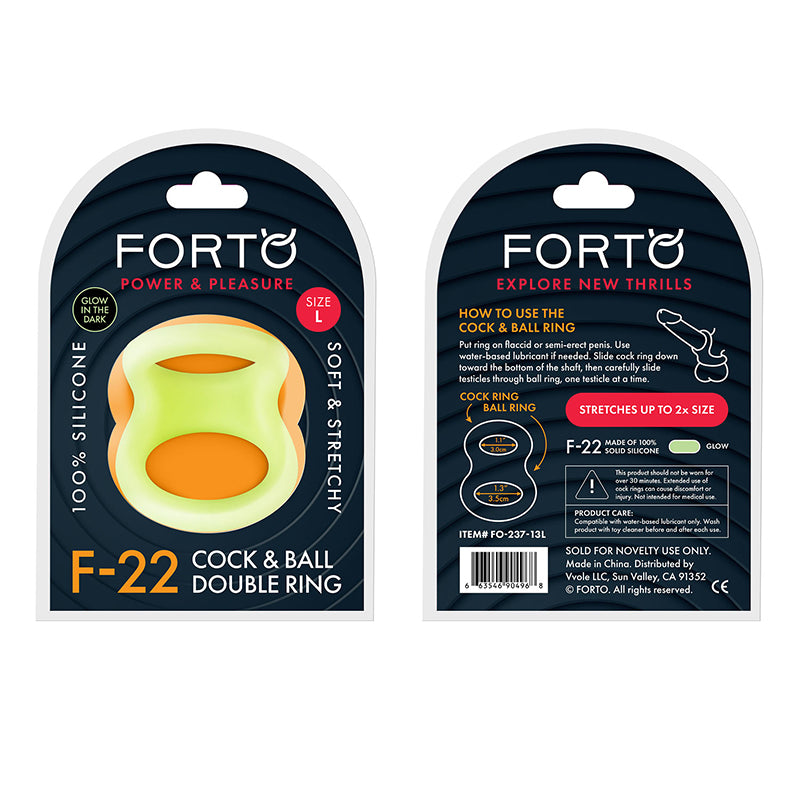 Forto F-22 Liquid Silicone Cock &amp; Ball D-Ring Large Glow
