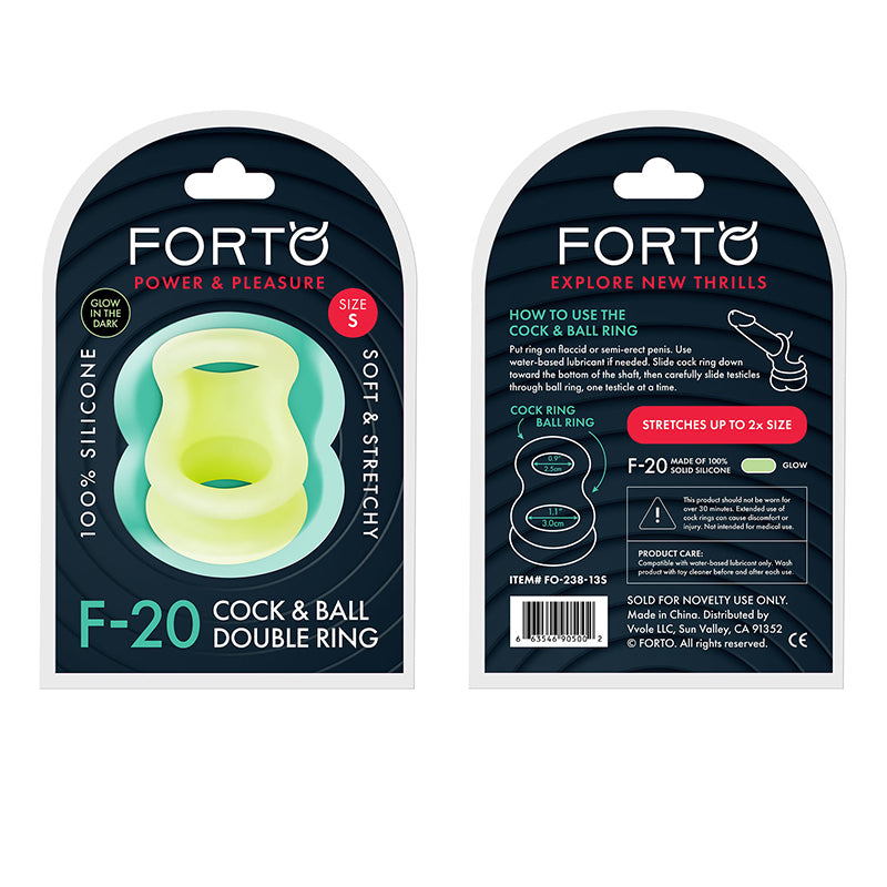 Forto F-20 Liquid Silicone Cockring &amp; Ball Stretcher Small Glow