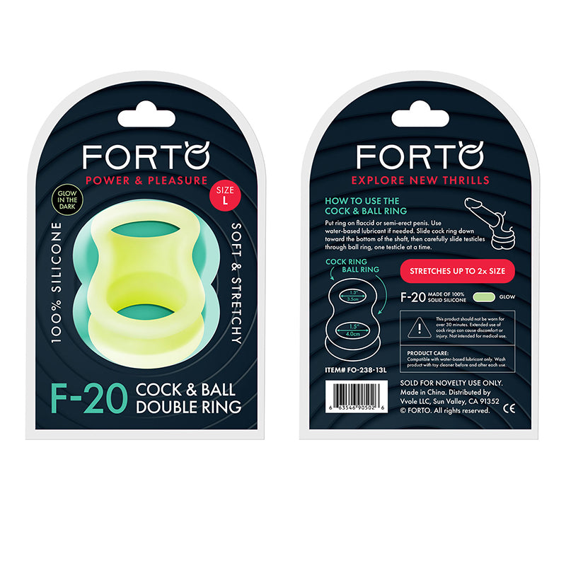 Forto F-20 Liquid Silicone Cockring &amp; Ball Stretcher Large Glow