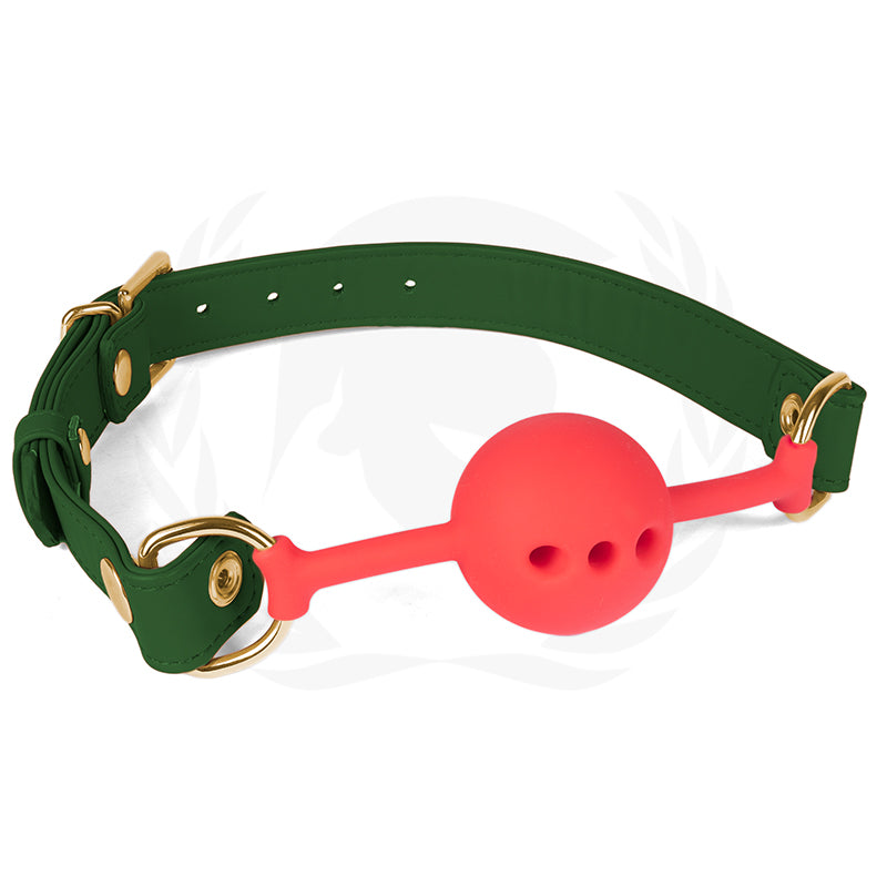 Spartacus 46 mm Red Silicone Ball Gag With Green PU Strap