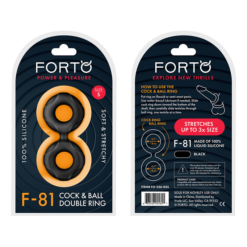 Forto F-81 Liquid Silicone Cock &amp; Ball Double Ring Small Black