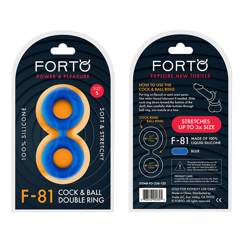 Forto F-81 Liquid Silicone Cock &amp; Ball Double Ring Small Blue