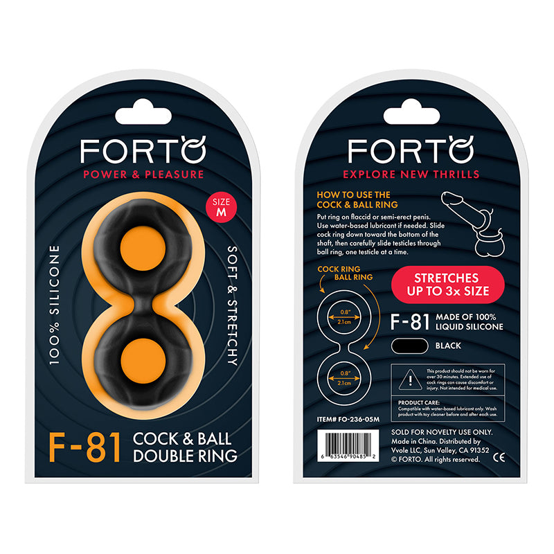 Forto F-81 Liquid Silicone Cock &amp; Ball Double Ring Medium Black