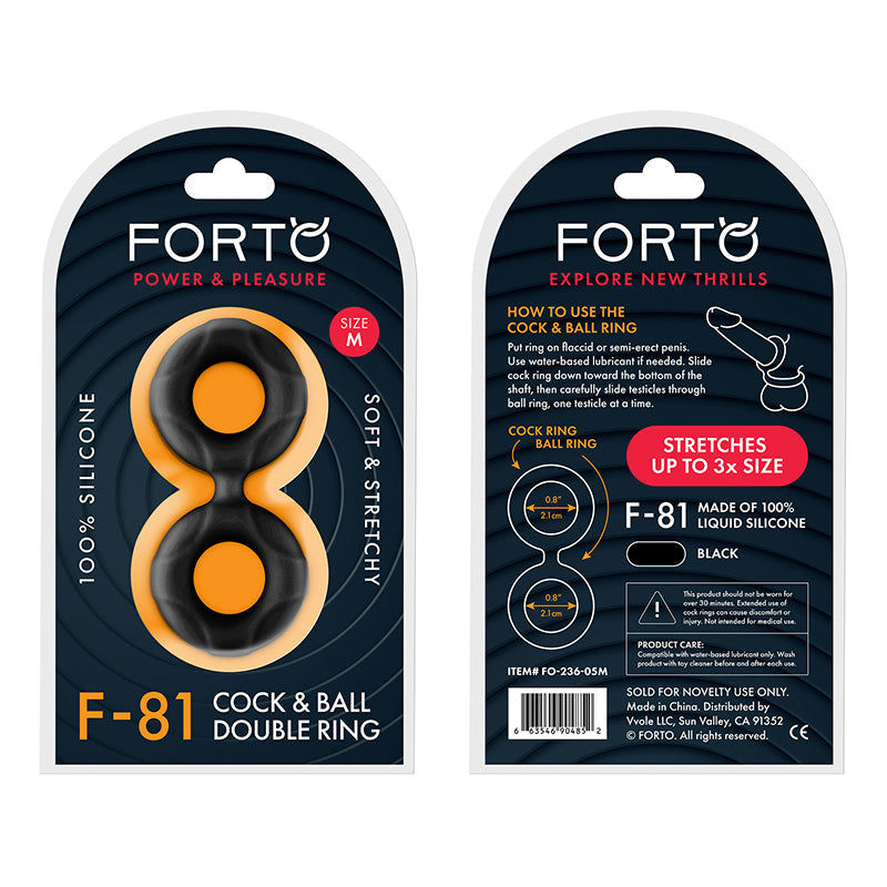 Forto F-81 Liquid Silicone Cock & Ball Double Ring Medium Black