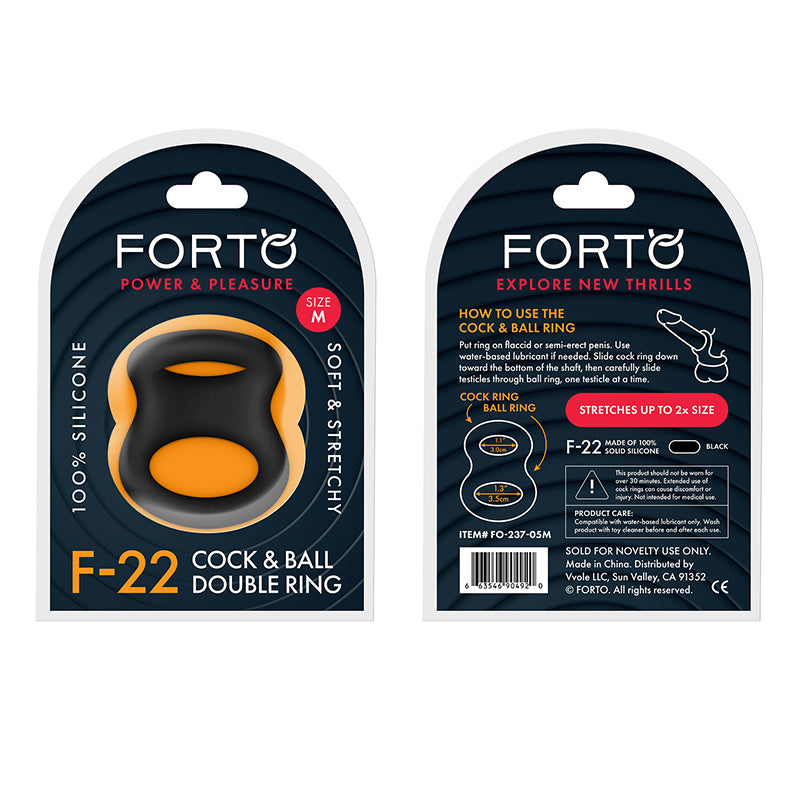 Forto F-22 Liquid Silicone Cock &amp; Ball D-Ring Medium Black