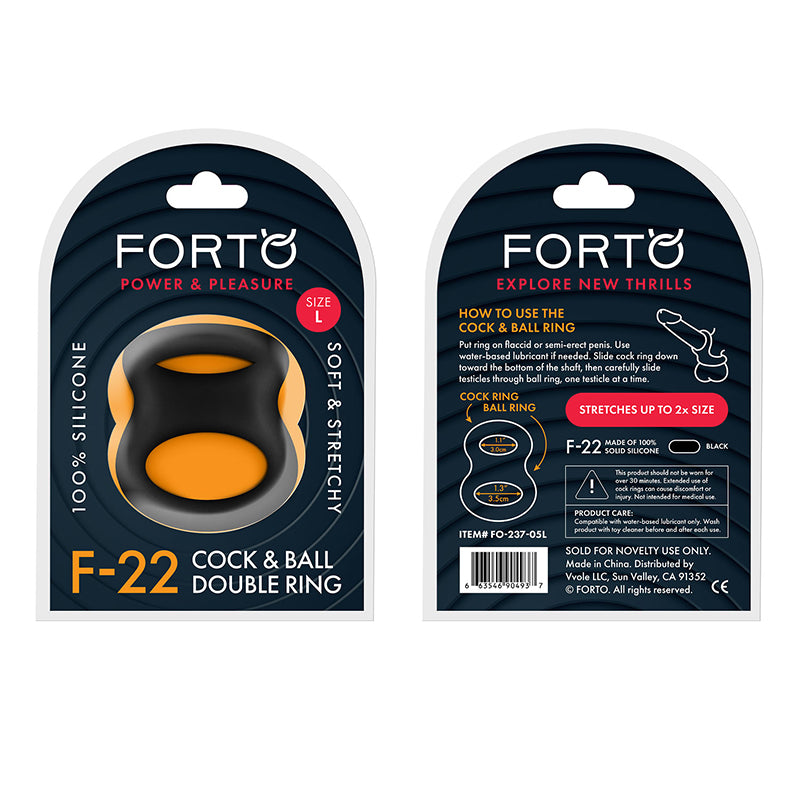 Forto F-22 Liquid Silicone Cock &amp; Ball D-Ring Large Black