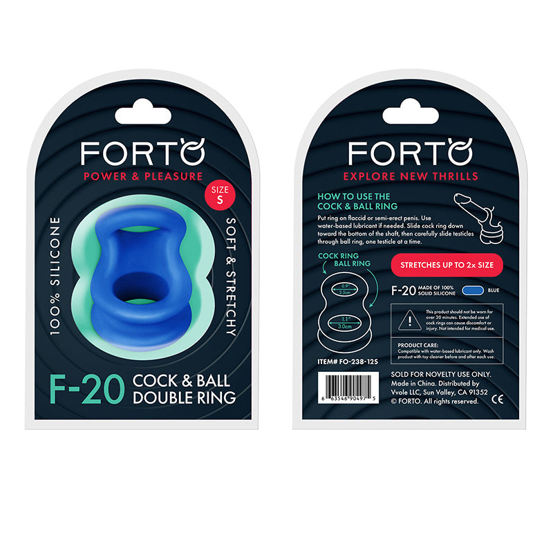 Forto F-20 Liquid Silicone Cockring & Ball Stretcher Small Blue