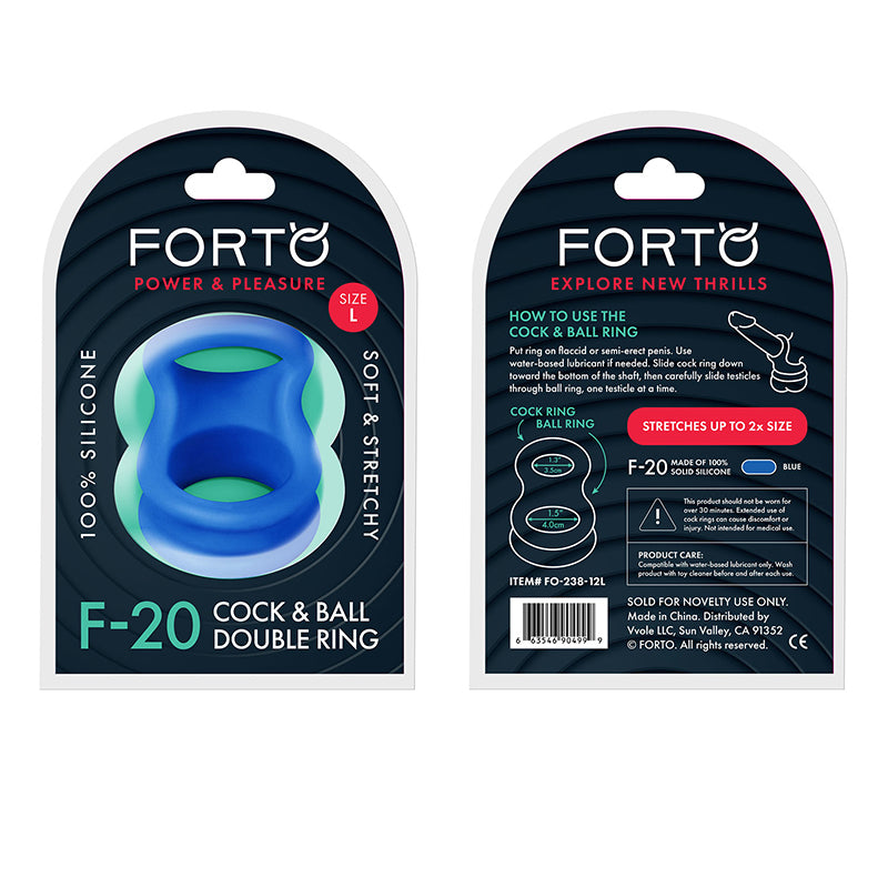 Forto F-20 Liquid Silicone Cockring &amp; Ball Stretcher Large Blue