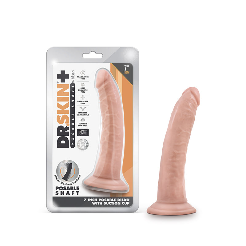 Blush Dr. Skin Plus Realistic 7 in. Triple Density Posable Dildo with Suction Cup Beige