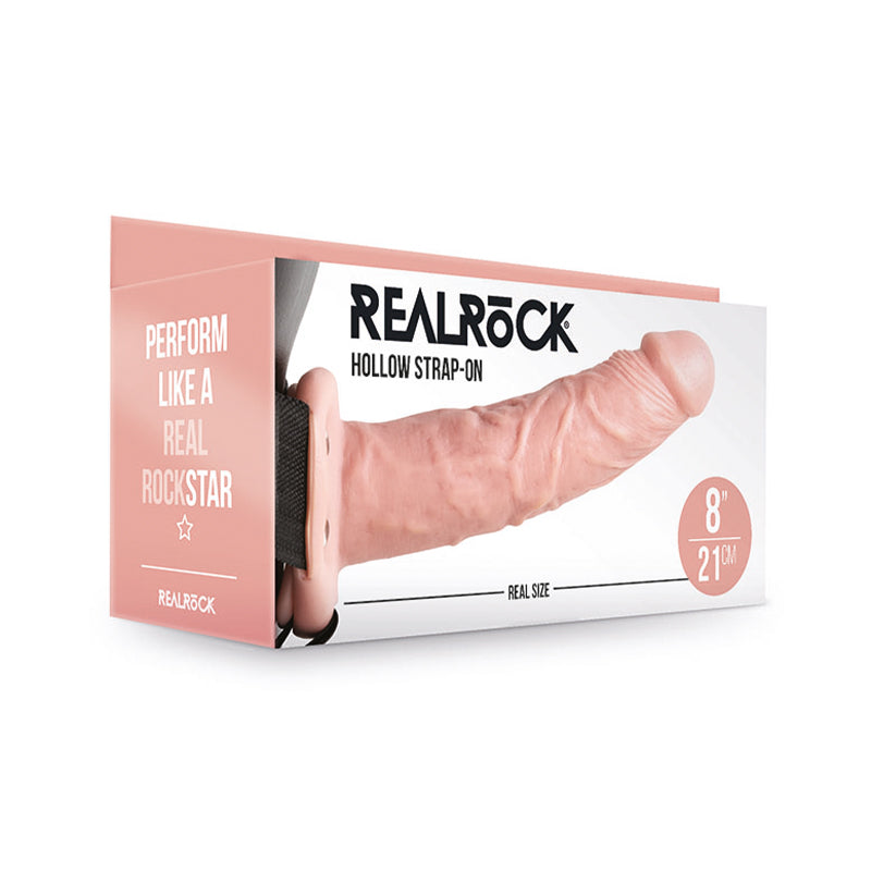 RealRock Realistic 8 in. Hollow Strap-On Beige