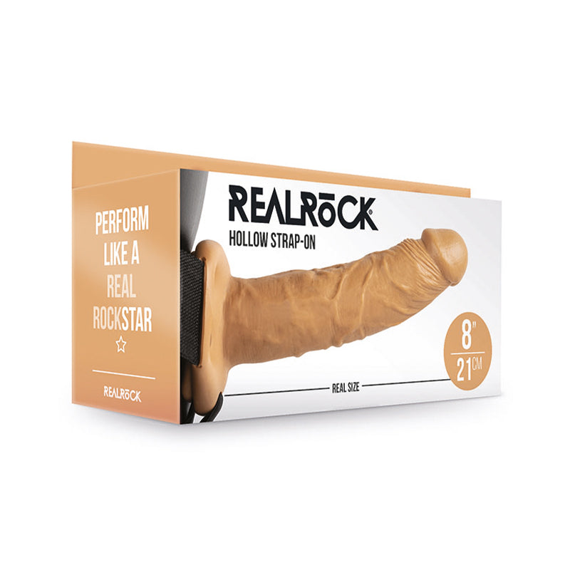 RealRock Realistic 8 in. Hollow Strap-On Tan