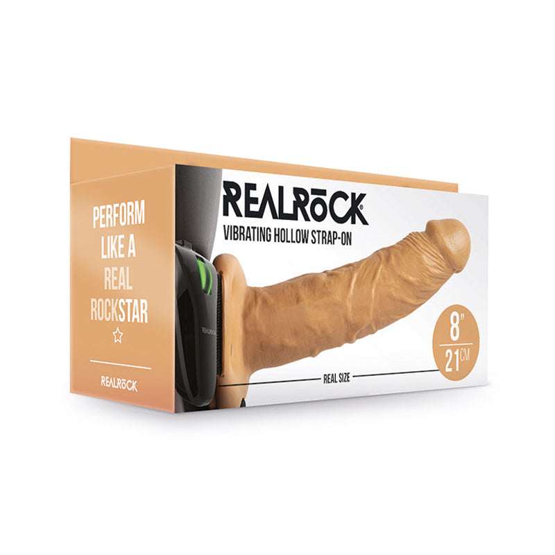 RealRock Realistic 8 in. Vibrating Hollow Strap-On Tan
